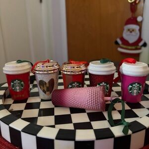 Starbucks Festive Cup Ornament Collection - Red, Pink, Gold, White (set of 6)